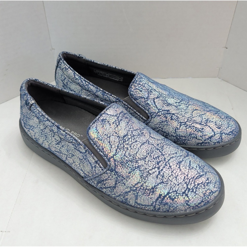 Vionic Avery Metallic Pro Suede Slip On Sneakers Blue Iridescent Shoes Sz 8